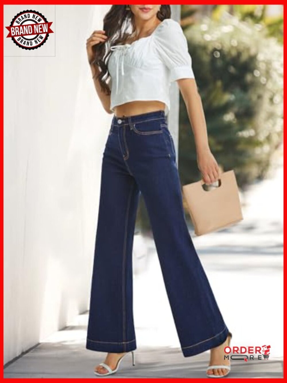 High Waist Wide Leg Flare Jeans Stretch Tummy Control Denim Pants 30 Inseam - Picture 4 of 7